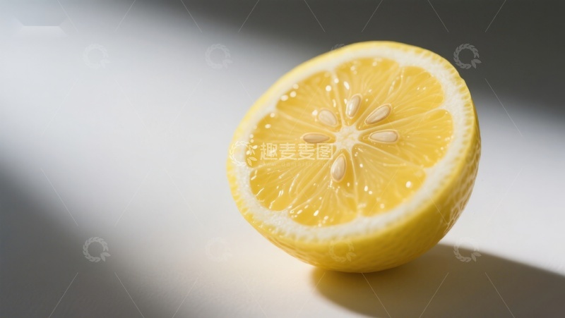 高清大图下载【趣麦麦图】切开的柠檬，阳光照射下的清新特写