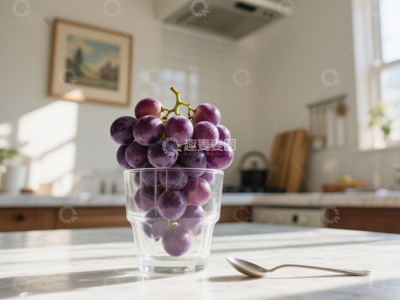 高清大图下载【趣麦麦图】厨房台面上的葡萄杯