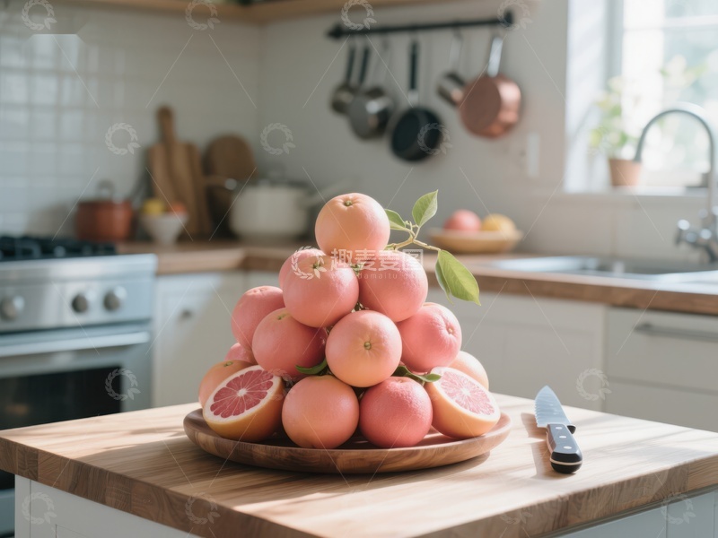 高清大图下载【趣麦麦图】厨房台面上的葡萄柚堆