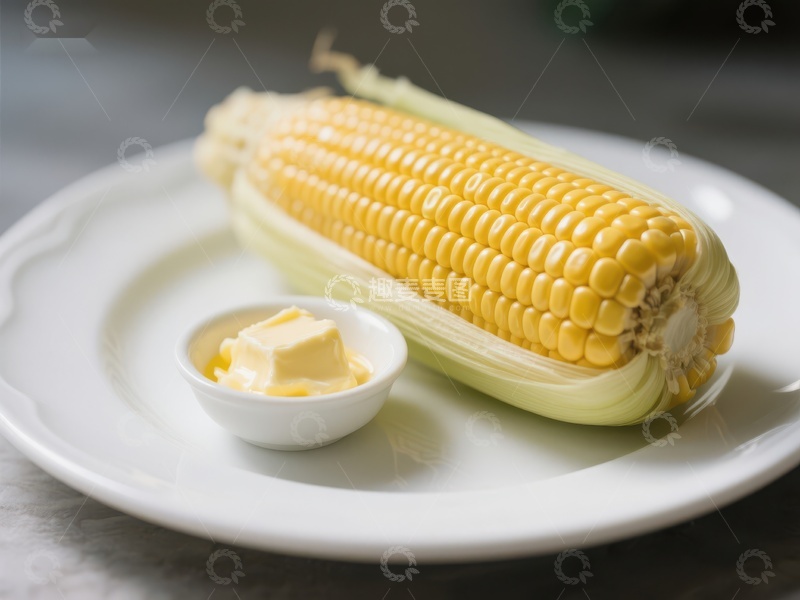 高清大图下载【趣麦麦图】新鲜玉米配黄油，盘中美食