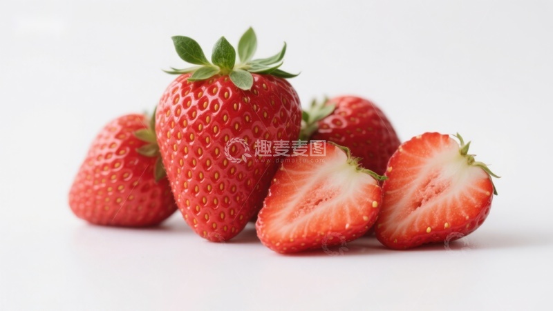 高清大图下载【趣麦麦图】新鲜草莓特写，色泽鲜艳诱人