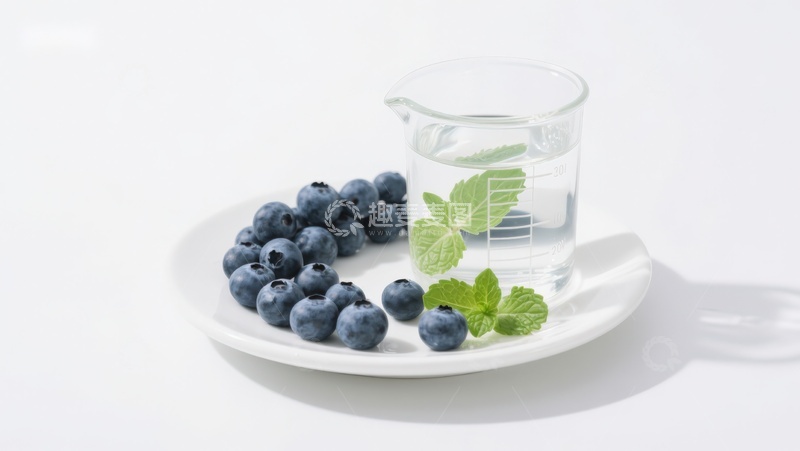 高清大图下载【趣麦麦图】蓝莓薄荷与量杯水的清新组合