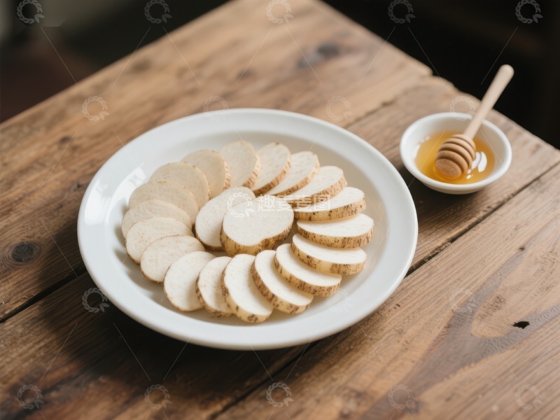 高清大图下载【趣麦麦图】切片山药与蜂蜜小碟