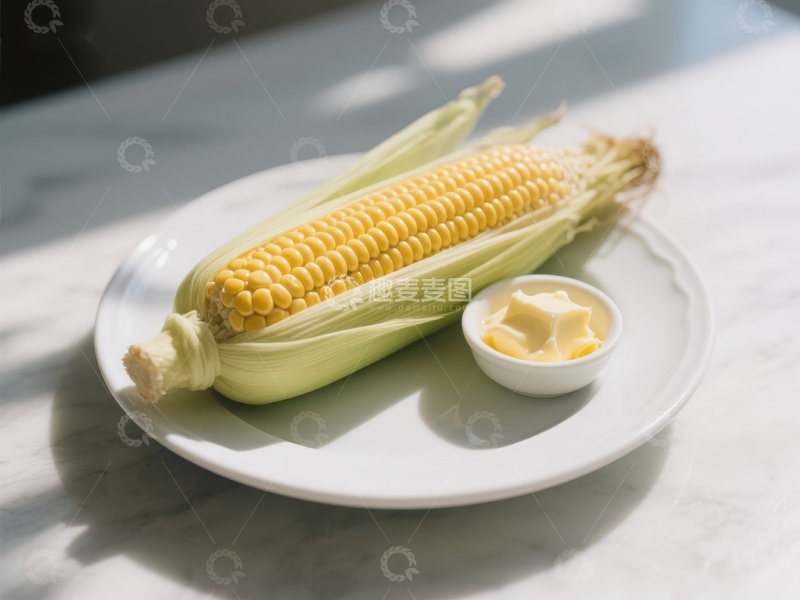 高清大图下载【趣麦麦图】新鲜玉米配黄油，简洁美食