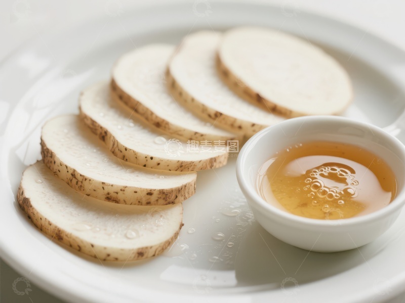 高清大图下载【趣麦麦图】新鲜山药片与蜂蜜的健康搭配