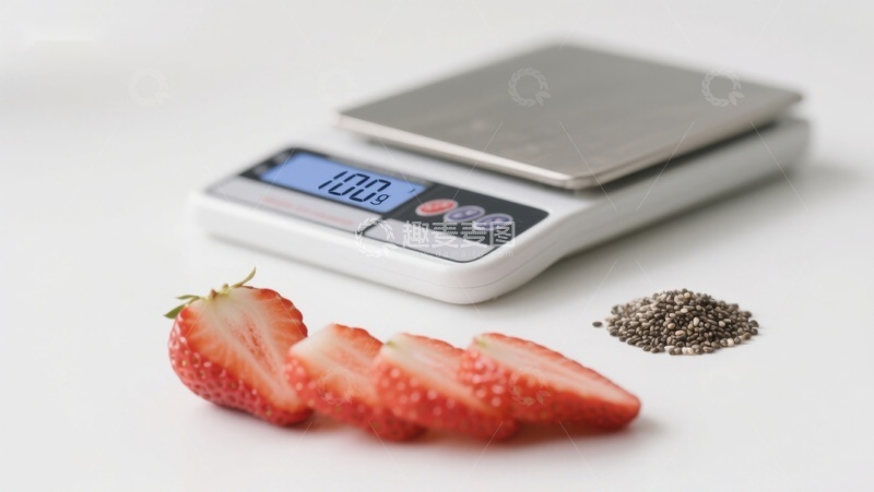 高清大图下载【趣麦麦图】电子秤旁的草莓与奇亚籽
