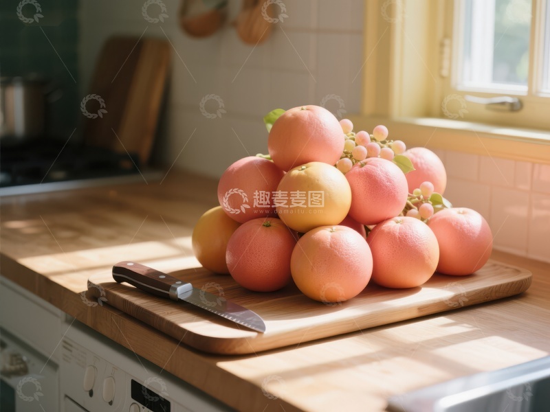 高清大图下载【趣麦麦图】厨房台面上的水果堆