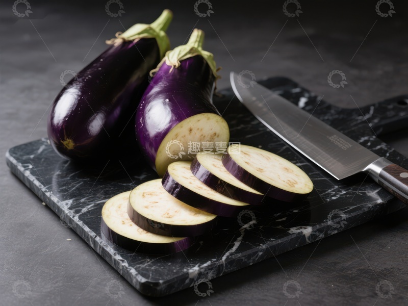 高清大图下载【趣麦麦图】切片茄子与刀具