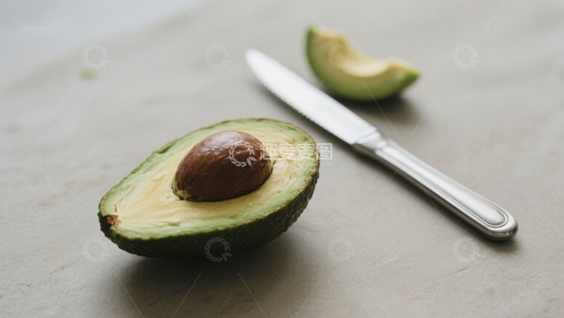 高清大图下载【趣麦麦图】切开的牛油果与刀具