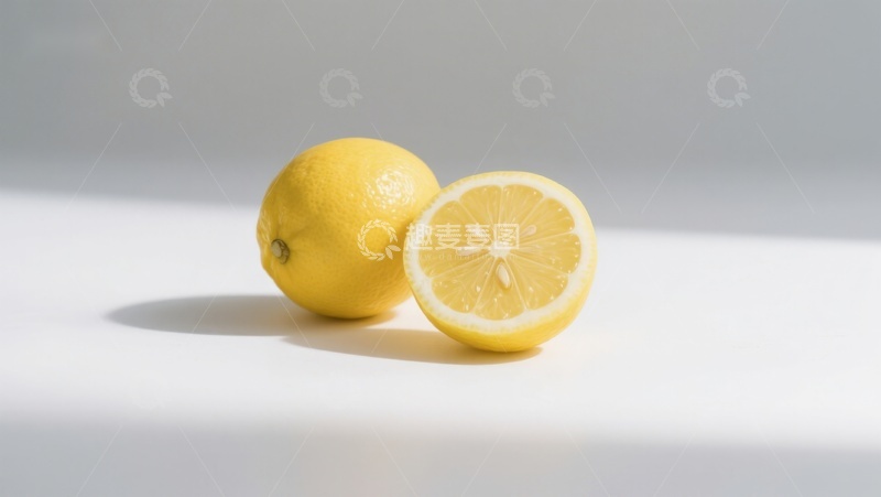 高清大图下载【趣麦麦图】新鲜柠檬，一半切开展示