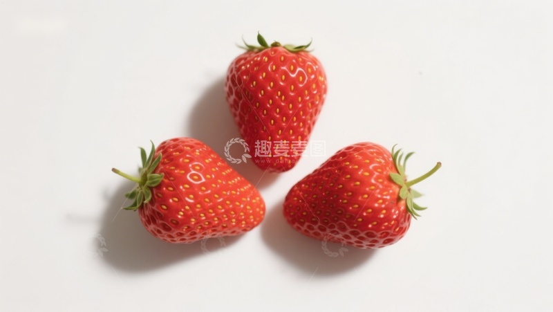 高清大图下载【趣麦麦图】三颗新鲜草莓的特写