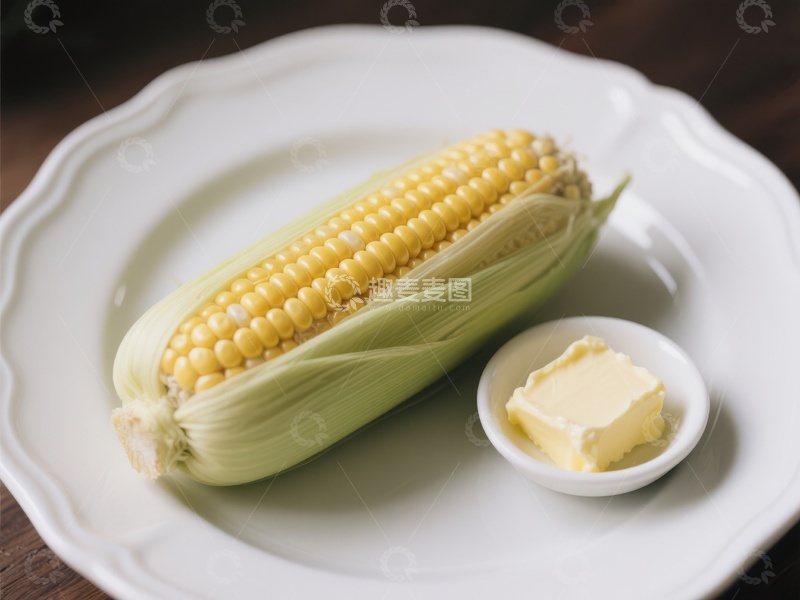 高清大图下载【趣麦麦图】新鲜玉米配黄油，简约美食
