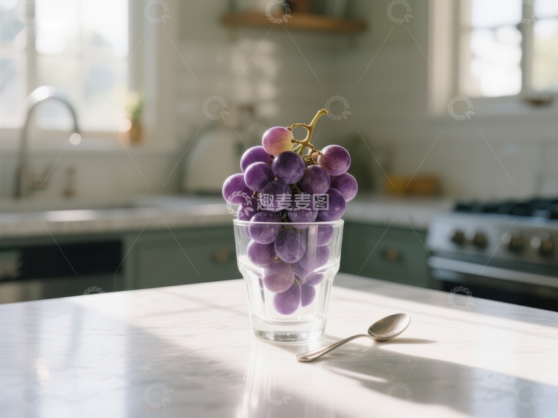 高清大图下载【趣麦麦图】厨房台面上的葡萄杯