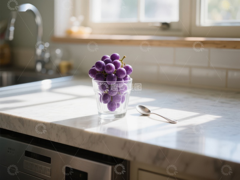高清大图下载【趣麦麦图】厨房台面上的葡萄杯