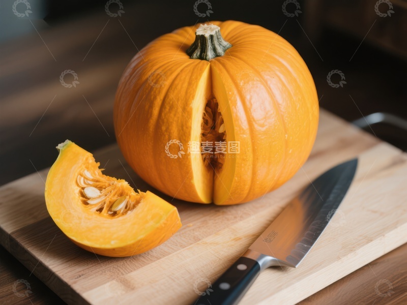 高清大图下载【趣麦麦图】切开的南瓜与刀具