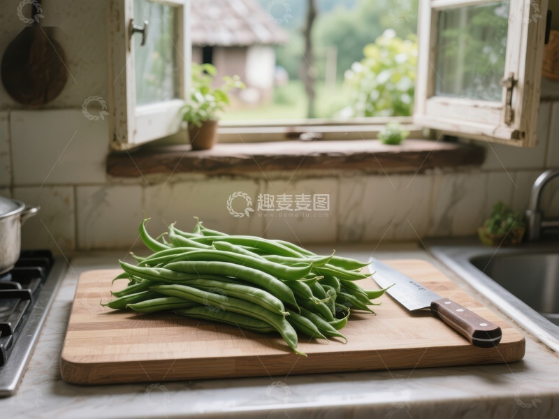 高清大图下载【趣麦麦图】厨房窗边的绿色豆角