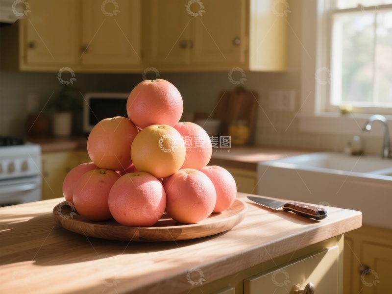 高清大图下载【趣麦麦图】厨房台面上的柚子堆