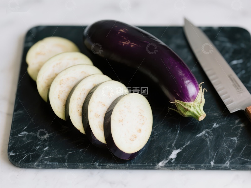高清大图下载【趣麦麦图】切片茄子与刀具