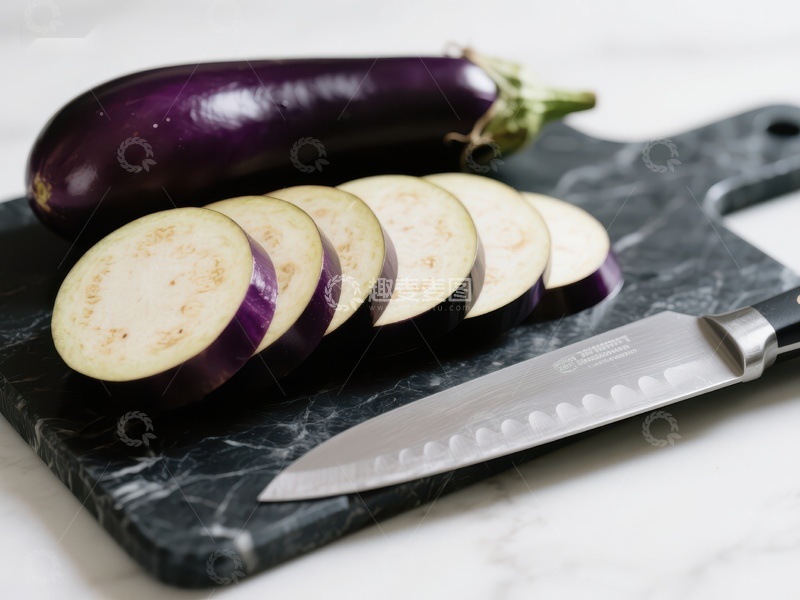 高清大图下载【趣麦麦图】切片茄子与刀具