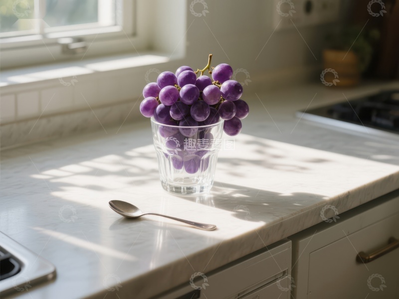 高清大图下载【趣麦麦图】阳光下的葡萄与勺子