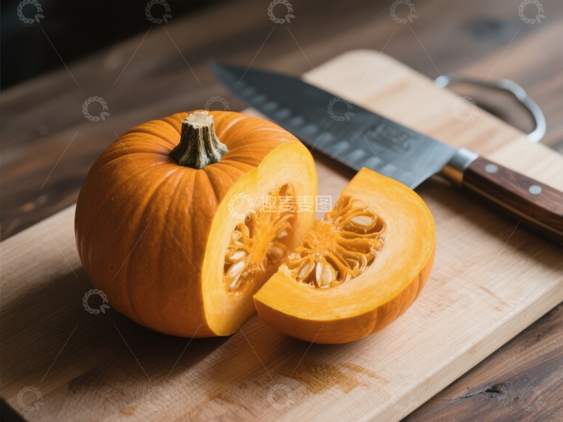 高清大图下载【趣麦麦图】切开的南瓜与刀具