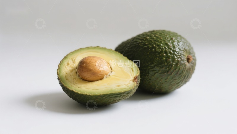 高清大图下载【趣麦麦图】新鲜牛油果，一半切开展示果核