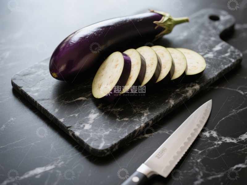 高清大图下载【趣麦麦图】切片茄子与刀具