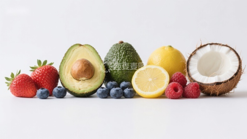 高清大图下载【趣麦麦图】新鲜水果展示：草莓、牛油果、柠檬等