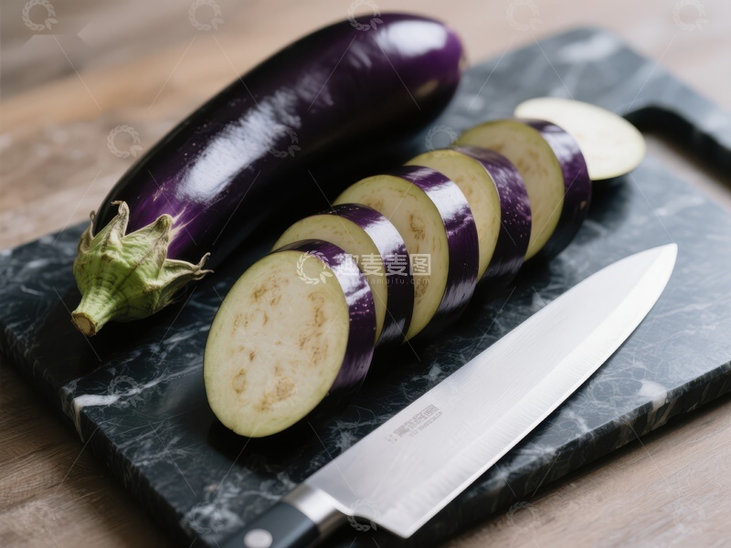 高清大图下载【趣麦麦图】切片茄子与刀具