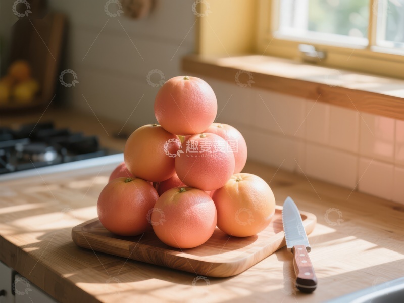高清大图下载【趣麦麦图】厨房窗边的柚子堆