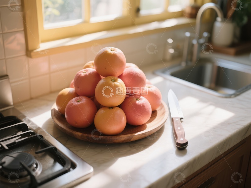 高清大图下载【趣麦麦图】厨房窗边的柚子堆