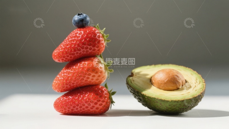 高清大图下载【趣麦麦图】草莓叠蓝莓配半切牛油果