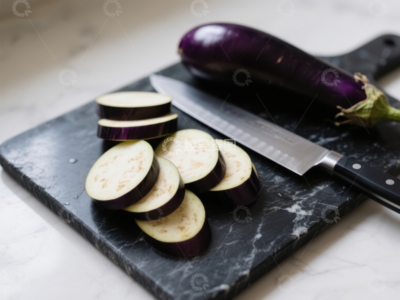 高清大图下载【趣麦麦图】切片茄子与刀具