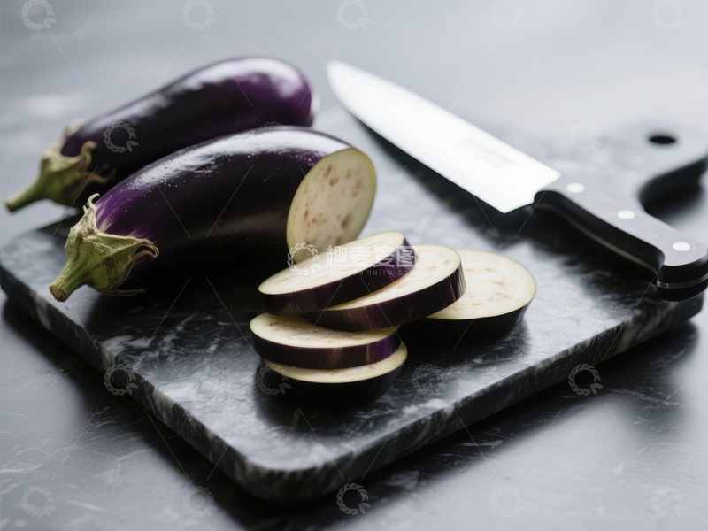 高清大图下载【趣麦麦图】切片茄子与刀具