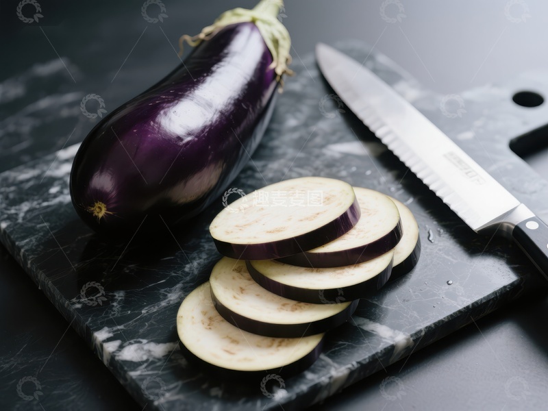 高清大图下载【趣麦麦图】切片茄子与刀具