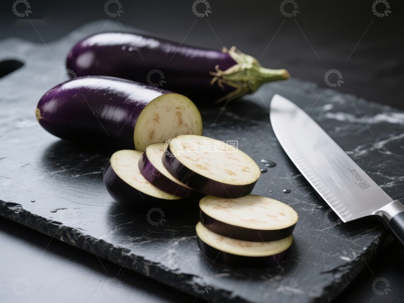 高清大图下载【趣麦麦图】切片茄子与刀具