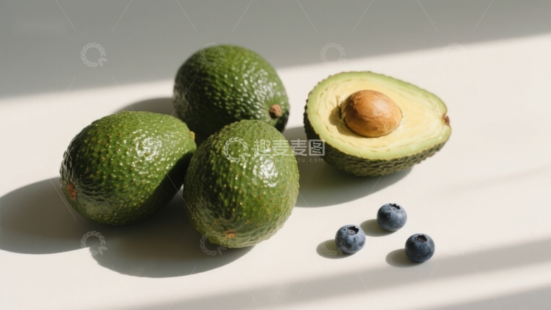 高清大图下载【趣麦麦图】新鲜牛油果与蓝莓的静物组合