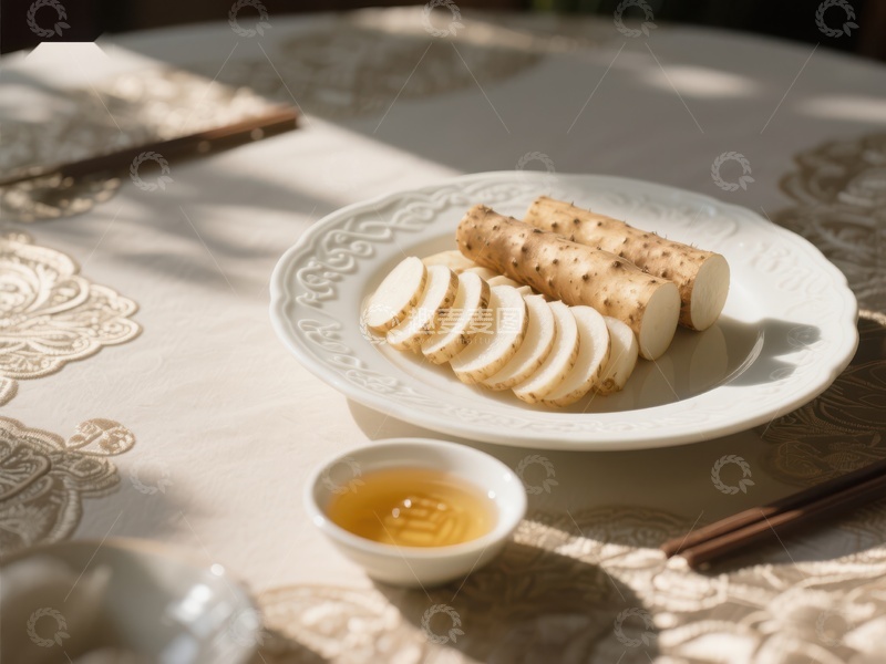 高清大图下载【趣麦麦图】精致盘中切片山药与蜂蜜