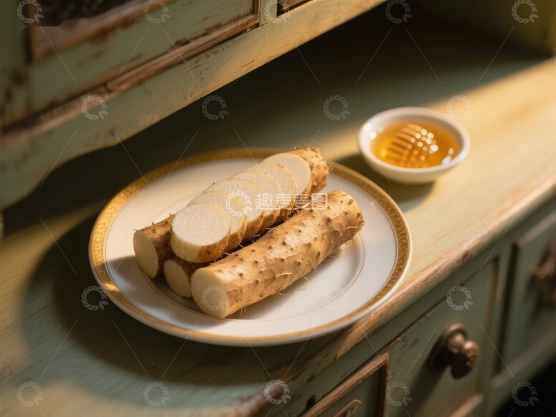 高清大图下载【趣麦麦图】新鲜山药切片配蜂蜜