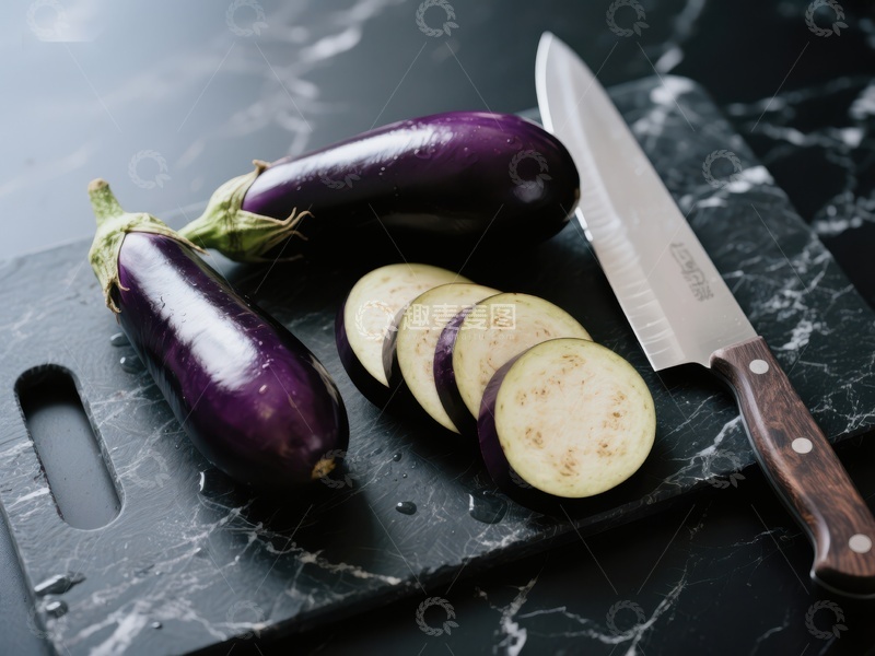 高清大图下载【趣麦麦图】切片茄子与刀具