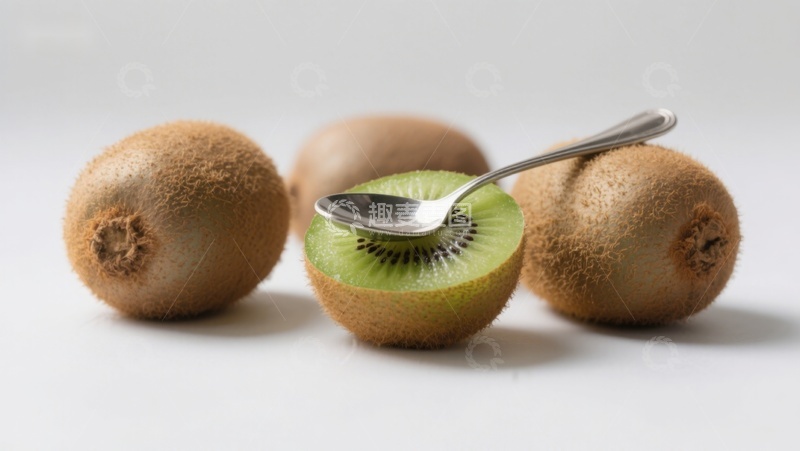 高清大图下载【趣麦麦图】新鲜猕猴桃与银勺的静物组合