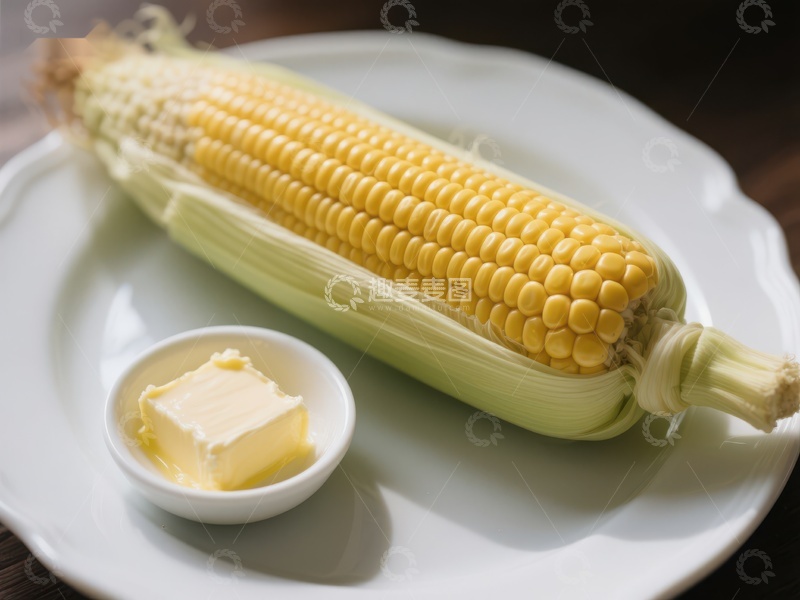 高清大图下载【趣麦麦图】新鲜玉米配黄油，盘中美食