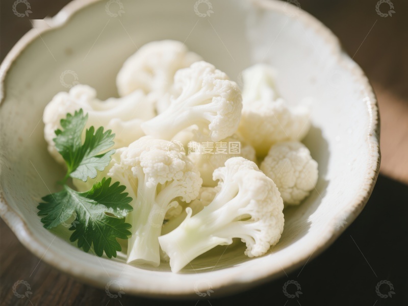高清大图下载【趣麦麦图】碗中新鲜花椰菜配香菜