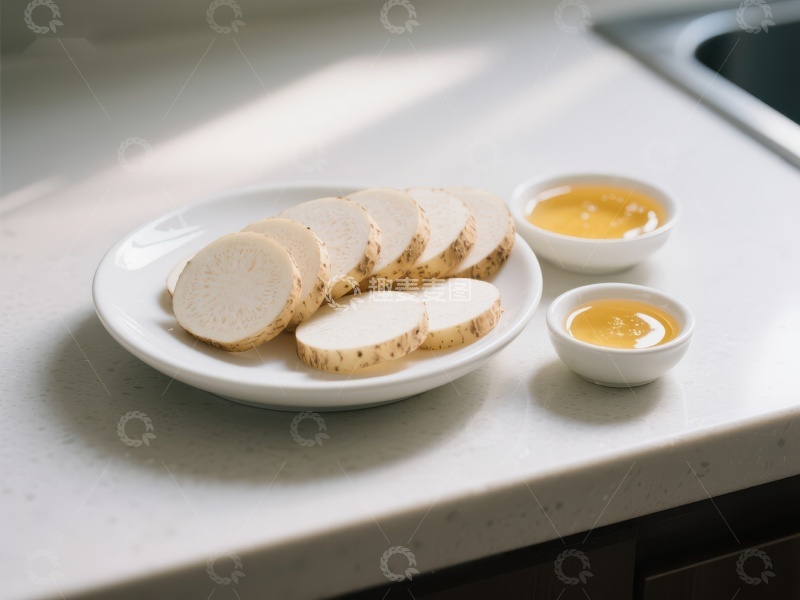 高清大图下载【趣麦麦图】切片山药配酱料，清新厨房美食
