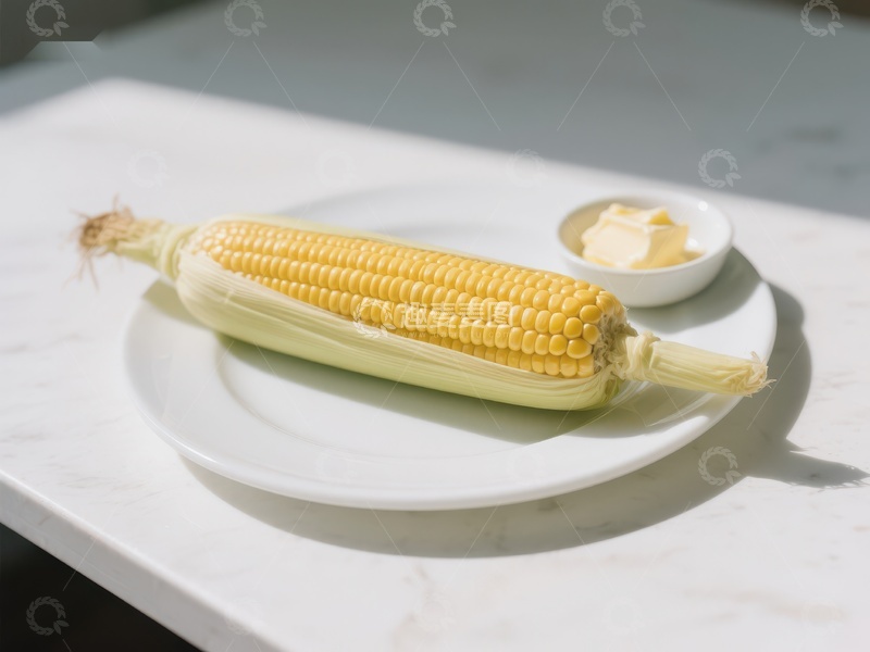 高清大图下载【趣麦麦图】新鲜玉米配黄油，简洁摆盘