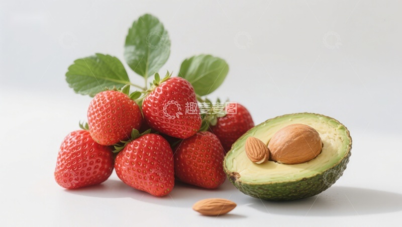 高清大图下载【趣麦麦图】新鲜草莓与切开的牛油果