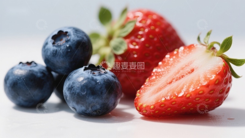 高清大图下载【趣麦麦图】新鲜蓝莓与草莓的特写