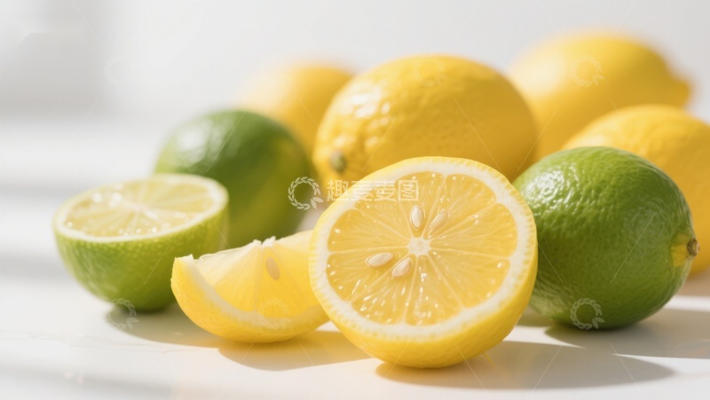 高清大图下载【趣麦麦图】新鲜柠檬与青柠的特写