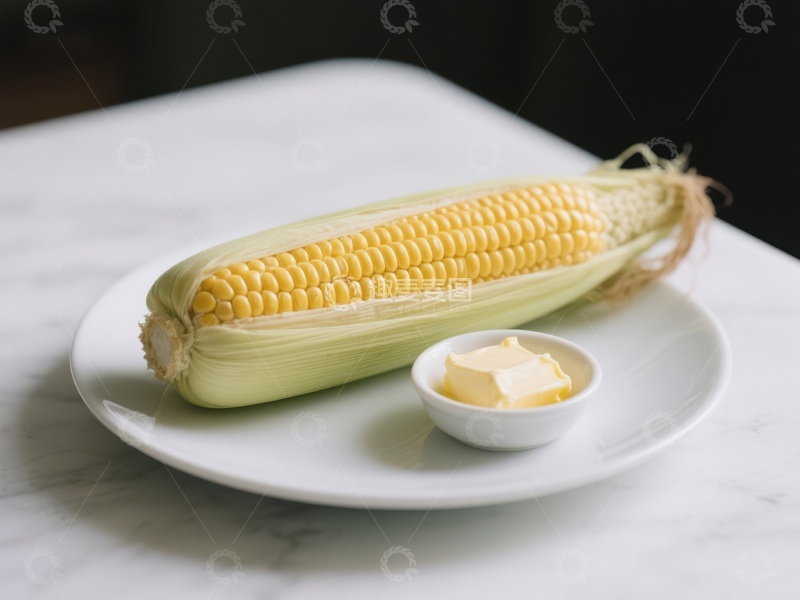 高清大图下载【趣麦麦图】新鲜玉米配黄油，简洁摆盘