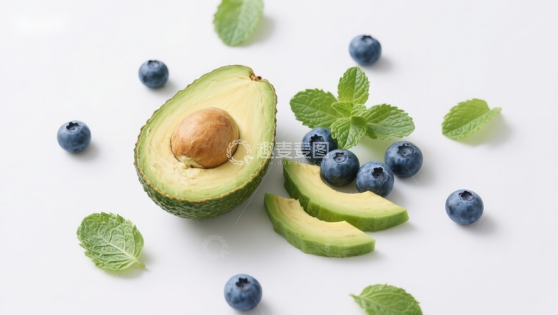 高清大图下载【趣麦麦图】新鲜牛油果与蓝莓的健康组合